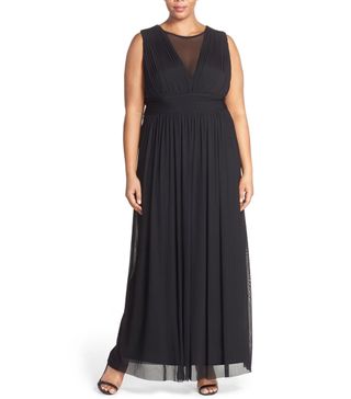 Marina + Illusion Neck A-Line Gown