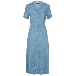 New Look + Blue Spot Print Button-Through Midi Dress
