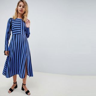 ASOS Design + Midi Dress in Cut About Stripe