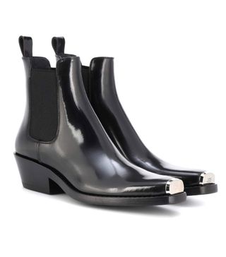 Calvin Klein 205W39NYC + Tex Chiara Metal-Trimmed Glossed-Leather Ankle Boots