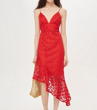 Topshop + Lace Plunge Asymmetrical Hem Dress