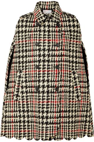 Red Valentino + Double-Breasted Scalloped Houndstooth Wool-Blend Bouclé Cape