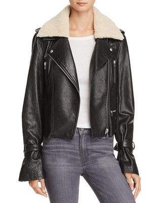 Paige + Rhoda Shearling-Collar Leather Motorcycle Jacket