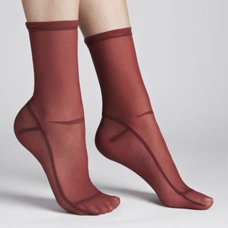 Darner + Solid Blood Red Mesh Socks