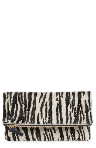 Clare V. + Zebra Print Genuine Calf Hair Foldover Clutch