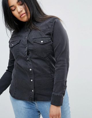 ASOS Curve + Denim Fitted Western Shirt