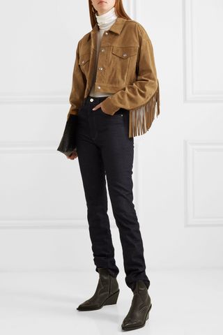 Re/Done + Cropped Fringed Suede Jacket