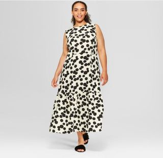 Who What Wear x Target + Polka Dot Sleeveless Ruffle Midi Dress