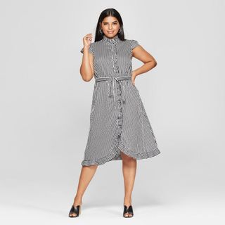 Who What Wear x Target + Striped Button-Down Frilled Dress