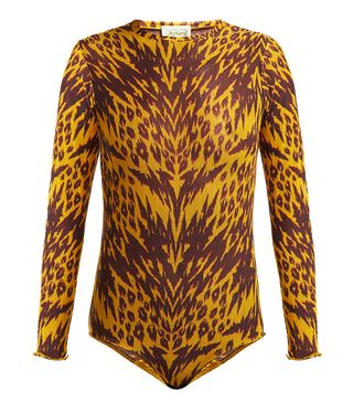 Aries + Tiger-Print Mesh Bodysuit