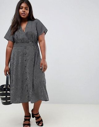 Glamorous + Curve Midi Tea Dress in Fine Stripe