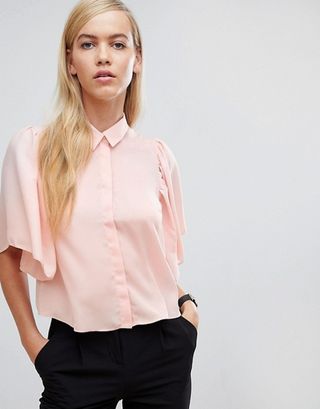 ASOS Design + Cropped Blouse With Flutter Sleeve