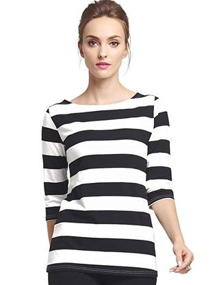 Camii Mia + 3/4 Sleeves Cotton Stripe T-Shirt
