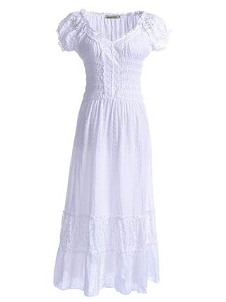 Anna-Kici + Renaissance Peasant Maiden Boho Inspired Cap Sleeve Lace Trim Dress