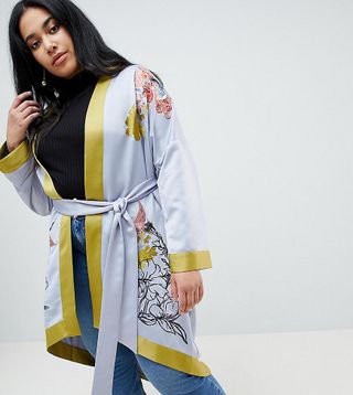 Lost Ink Plus + Longline Kimono With Embroidery