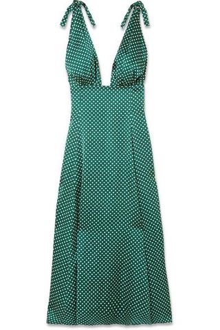 AlexaChung + Polka-Dot Crepe de Chine Midi Dress