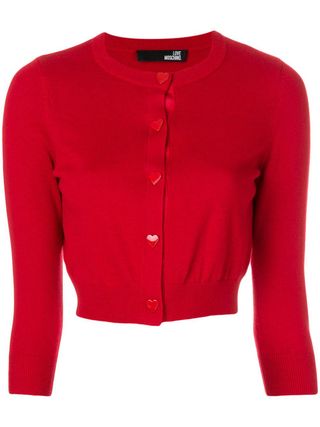 Love Moschino + Heart Button Cropped Cardigan