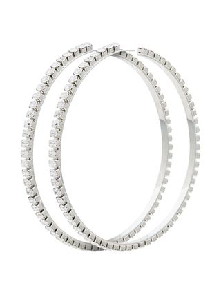 Area + Silver Metallic Dorinda Oversized Crystal Hoop Earrings