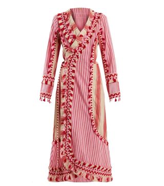 Dodo Bar Or + Miranda Embroidered Striped Cotton Wrap Dress