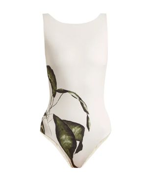 Haight + Leaf-Print Boat-Neck Swimsuit