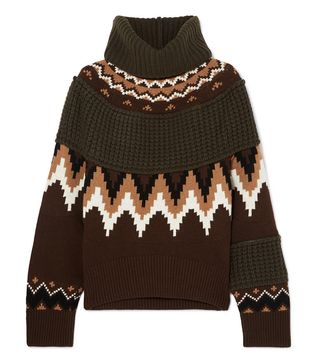 Sacai + Fair Isle and Waffle-Knit Wool-Blend Turtleneck Sweater