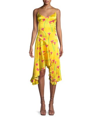 Neiman Marcus + Marie Floral-Print Asymmetric Slip Dress