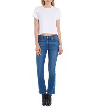 Re/Done + Comfort Stretch Mid Rise Kick Flare Crop Jeans