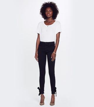 Mother + High Waisted Tie-Bow Looker Ankle Jeans in Not Guilty
