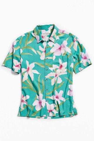 Urban Outfitters + Floral Hawaiian Short Sleeve Button-Down Shirt