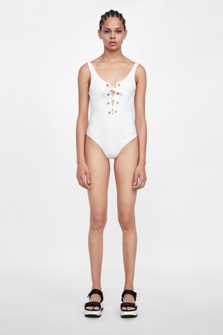 Zara + Lace-Up Swimsuit