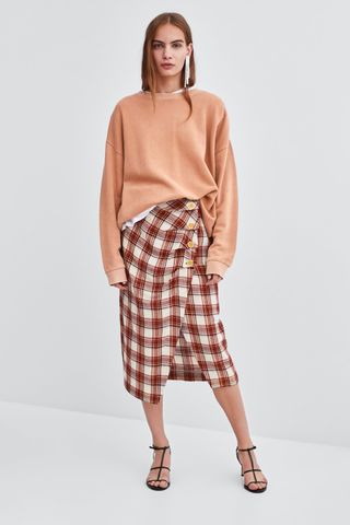 Zara + Plaid Midi Skirt