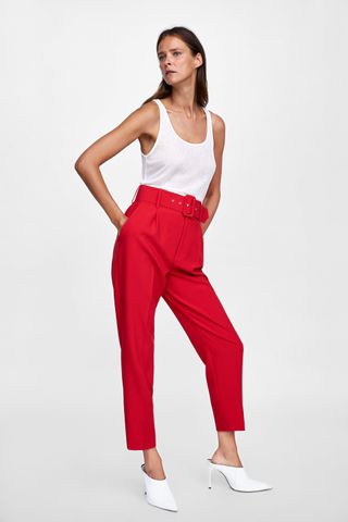 Zara + High-Waisted Belted Pants
