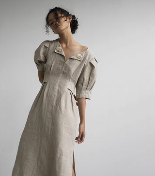 Subtle Simple + Straw Effect Overlap With Button Dress