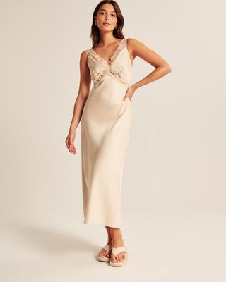 Abercrombie & Fitch + Satin Slip Midi Dress