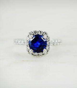 Eliza Page + Blue Sapphire Halo Diamond Ring