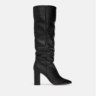 Zara + High-Heel Slouchy Leather Boot