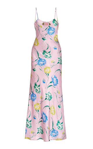 Rodarte + Rose-Detailed Floral Silk Midi Slip Dress