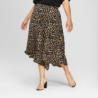Who What Wear + Floral Print Seamed Asymmetric Hem Slip Skirt