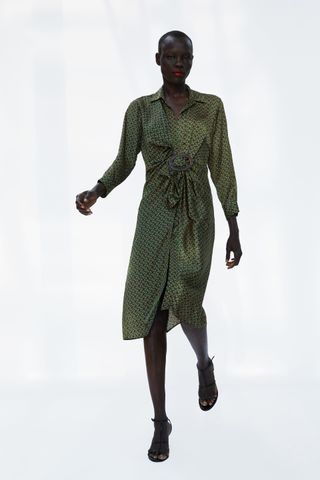 Zara + Printed Dress With Buckle
