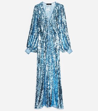 Uterqüe + Long Blue Sequinned Dress