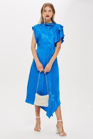 Topshop + Cowl Neck Jacquard Midi Dress