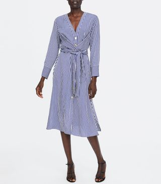 Zara + Belted Striped Dress
