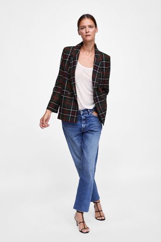 Zara + Checkered Double Breasted Blazer