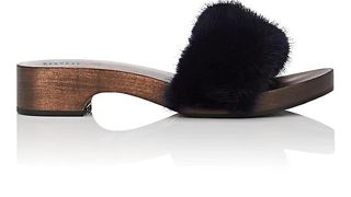 Barneys New York + Mink Fur Clog Sandals in Navy