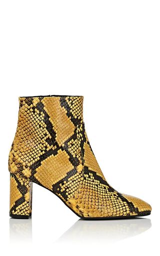 Barneys New York + Square-Toe Snakeskin Ankle Boots in Yellow