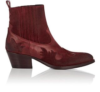 Barneys New York + Leather & Suede Western Ankle Boots in Red