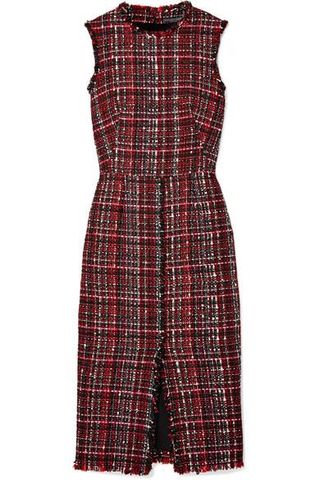 Alexander McQueen + Frayed Tweed Midi Dress