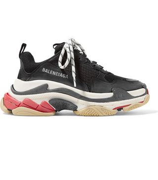 Balenciaga + Triple S Logo-Embroidered Leather, Nubuck and Mesh Sneakers
