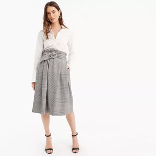 J.Crew + Belted Midi Skirt in Plaid