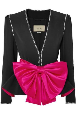 Gucci + Bow and Crystal-Embellished Crepe Jacket